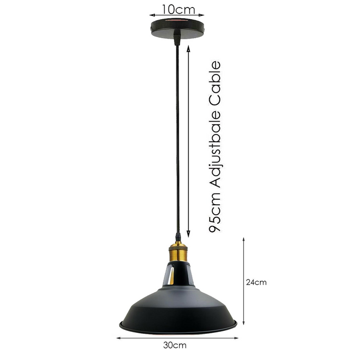 Retro Industrial Black Ceiling Pendant Light Metal Lamp Shade With 95cm Adjustable Cable