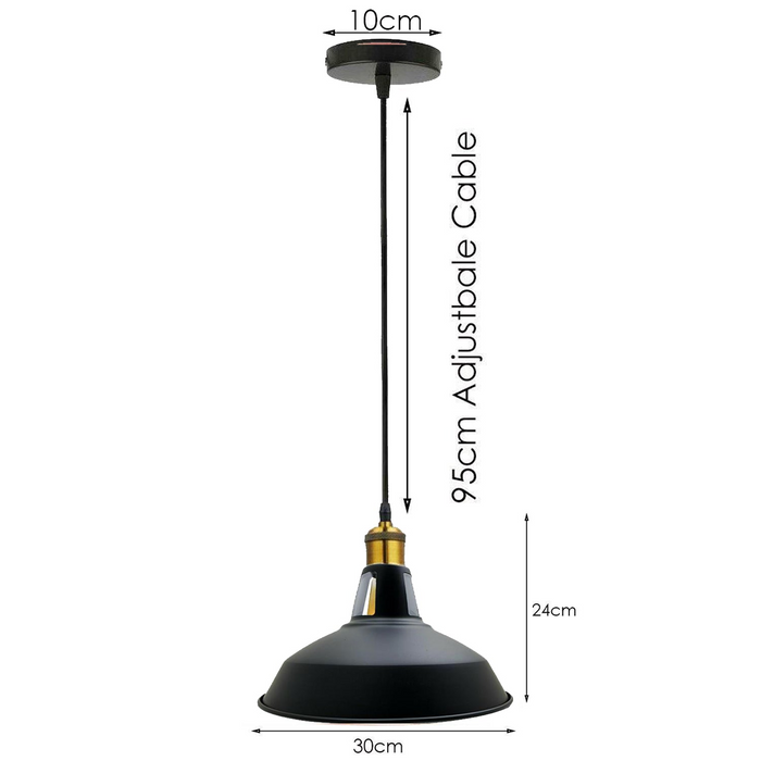 Retro industriële zwarte plafondhanglamp metalen lampenkap met verstelbare kabel van 95 cm