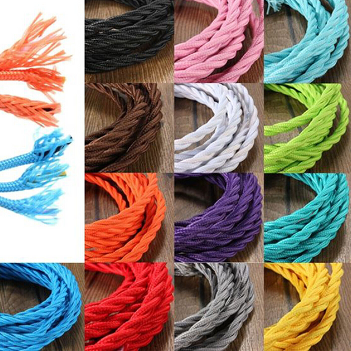 5 Meter 3 Core Braided Twisted Fabric Cable Lighting Flexible Cord Vintage Electric Wire