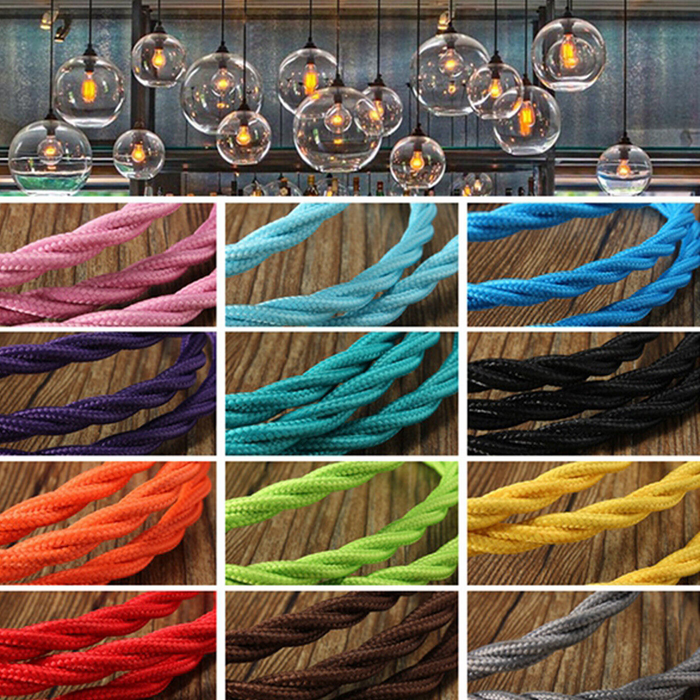 5 Meter 3 Core Braided Twisted Fabric Cable Lighting Flexible Cord Vintage Electric Wire