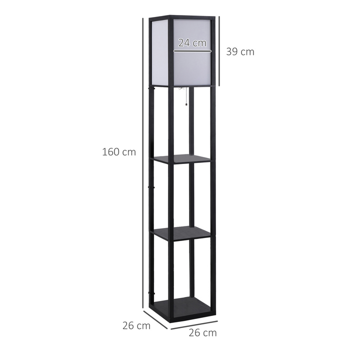 Moderne plank vloerlamp Zacht licht 3-laags open planken Woonkamer opbergdisplay, 160 cm, zwart