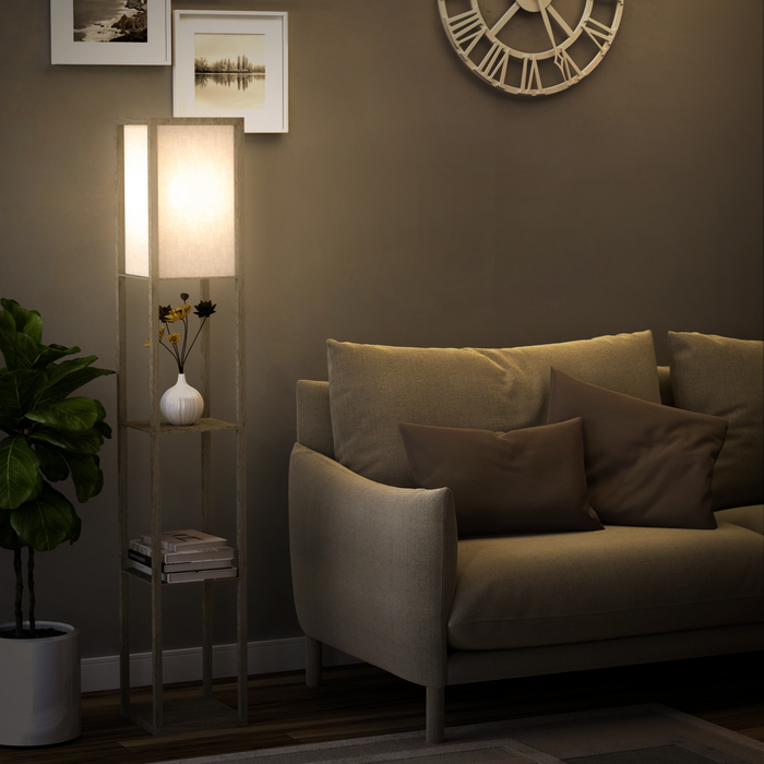 4-Tier Floor Lamp, Floor Light with Storage Shelf, Reading Standing Lamp for Living Room, Bedroom, Kitchen, Dining Room, Office, Dorm, 160cm, Oak