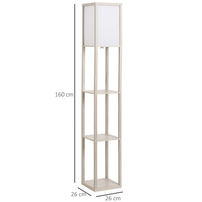 4-Tier Floor Lamp, Floor Light with Storage Shelf, Reading Standing Lamp for Living Room, Bedroom, Kitchen, Dining Room, Office, Dorm, 160cm, Oak