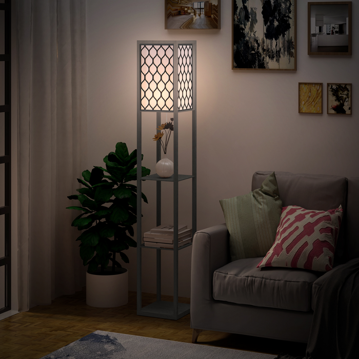 Modern Shelf Floor Lamp Light with 4-tier Open Shelves Large Storage Display, for Living Room, 160cm, Black
