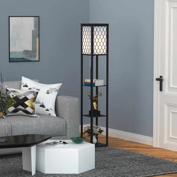 Modern Shelf Floor Lamp Light with 4-tier Open Shelves Large Storage Display, for Living Room, 160cm, Black