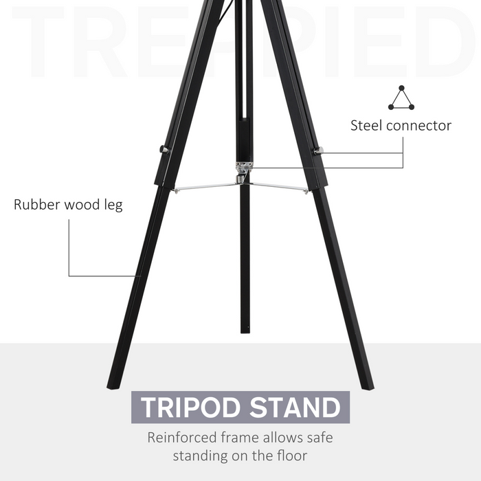 Modern Tripod Stand Floor Land Lamp with Wood Leg Adjustable Height Fabric Lampshade for Living Room, Bedroom, Office, 96-146cm, Grey and Black