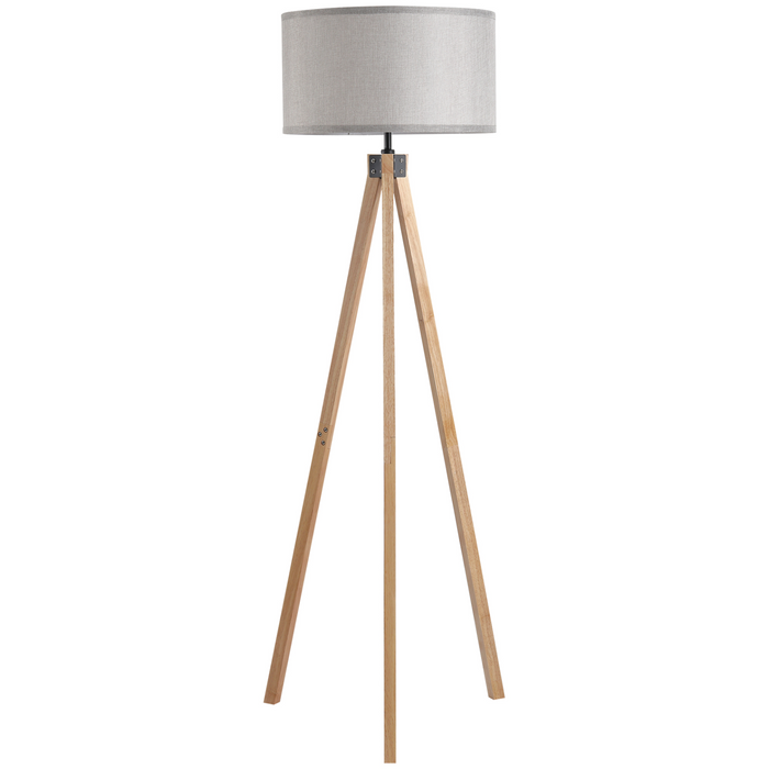 5FT Elegant Wood Tripod Floor Lamp Free Standing E27 Bulb Lamp Versatile Use For Home Office - Grey