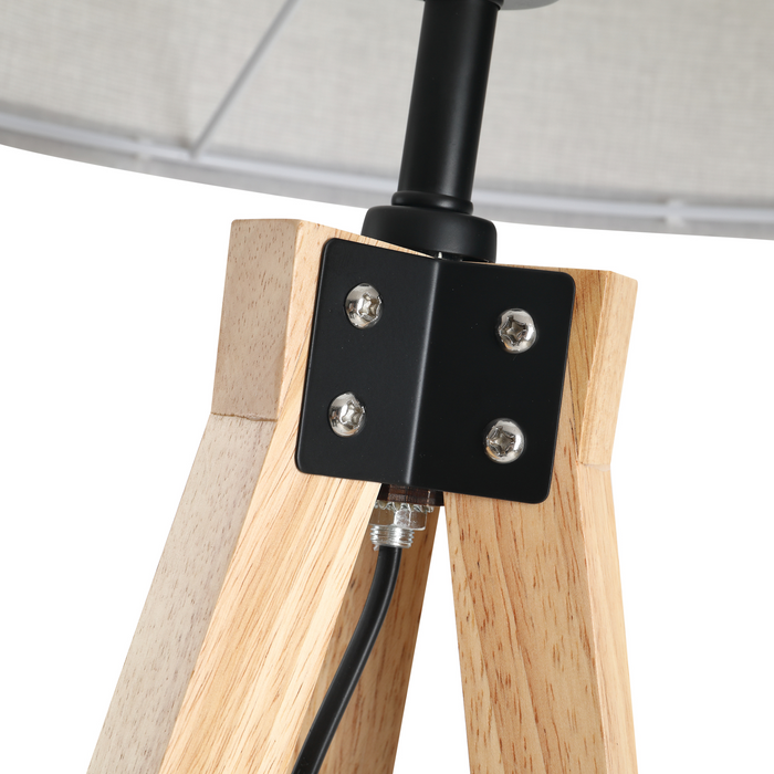 5FT Elegant Wood Tripod Floor Lamp Free Standing E27 Bulb Lamp Versatile Use For Home Office - Grey