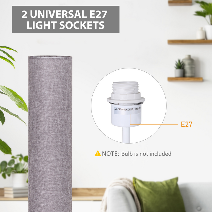 47-Inch Modern Wooden Floor Lamp for Bedroom, Study or Living Space with Fabric Linen Shade (Grey)  120 CM