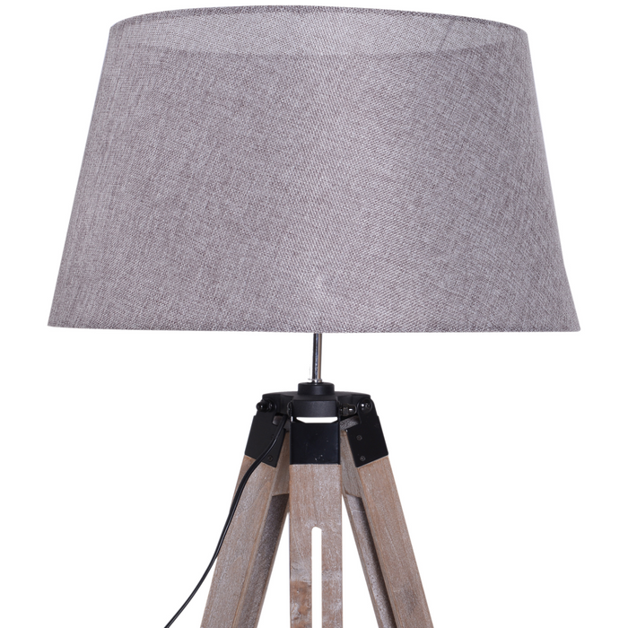 Wooden Adjustable Tripod Free Standing Floor Lamp  Bedside Light E27 Bulb Compatible, 99-143cm, Grey