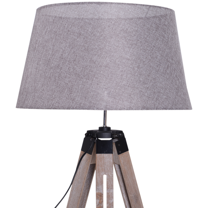 Houten verstelbare statief vrijstaande vloerlamp bedlamp E27 compatibel met lamp, 99-143 cm, grijs