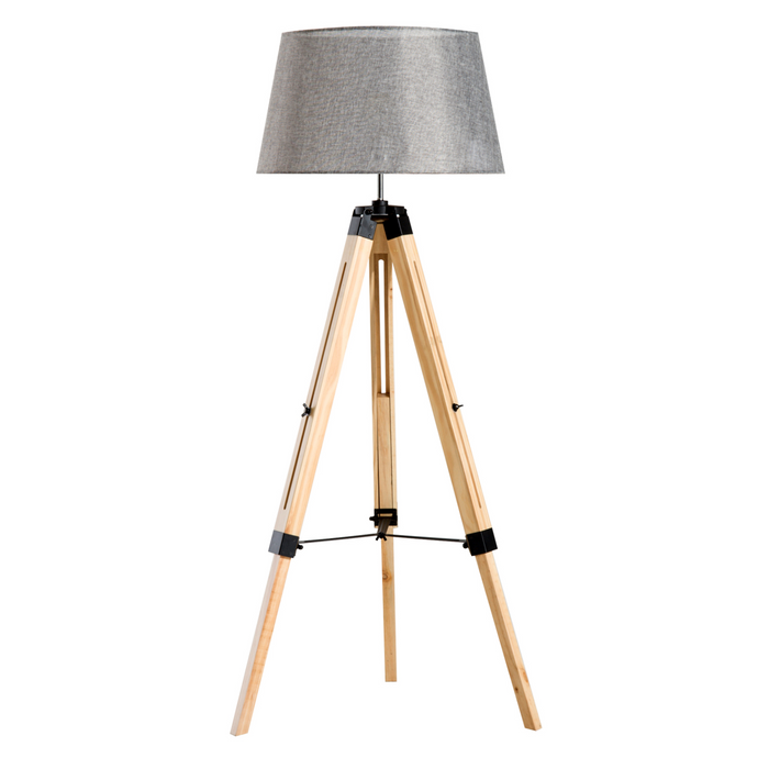 Statief vloerlamp houten verstelbaar modern verlichtingsontwerp E27 lamp compatibel (grijze tint) 99-143H