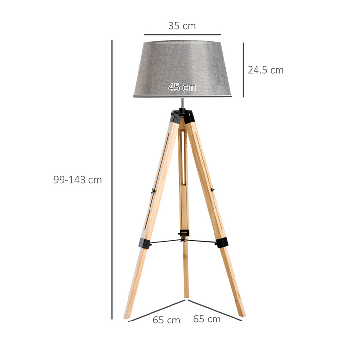 Statief vloerlamp houten verstelbaar modern verlichtingsontwerp E27 lamp compatibel (grijze tint) 99-143H