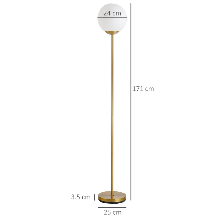 171cm Glass Globe Floor Lamp Metal Frame Sphere Light Pedal Switch Home Office Living Room Modern Unique Standing Beautiful Furnishing - Gold