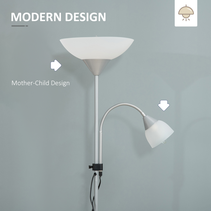 Modern Floor Reading Lamp 2 Adjustable Heads Light Steel Base Living Room Bedroom Office, 179.5cm