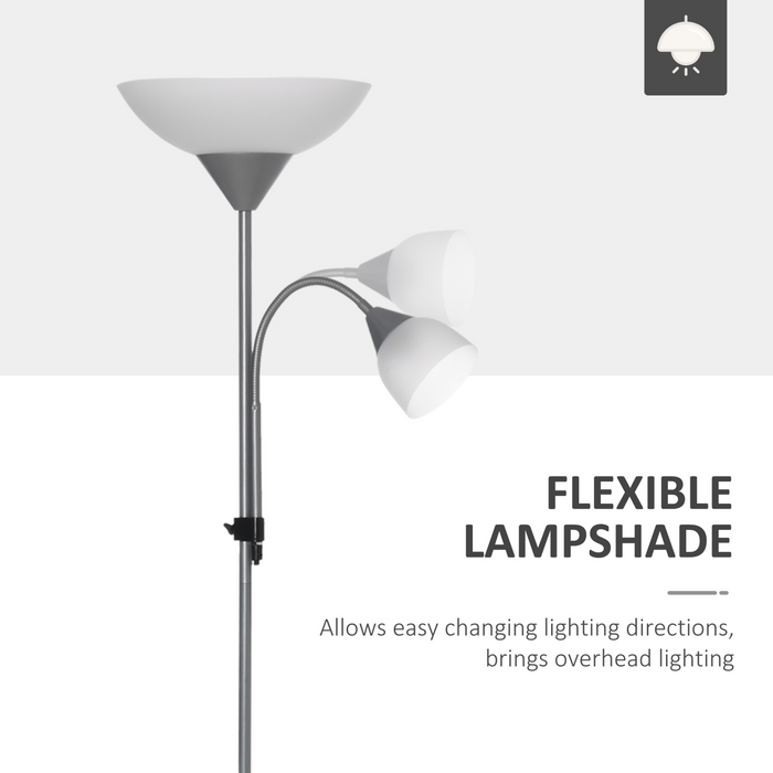 Modern Floor Reading Lamp 2 Adjustable Heads Light Steel Base Living Room Bedroom Office, 179.5cm