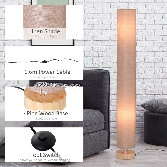 47-Inch Modern Wooden Floor Lamp for Bedroom, Study or Living Space with Fabric Linen Shade (Beige)  120 CM