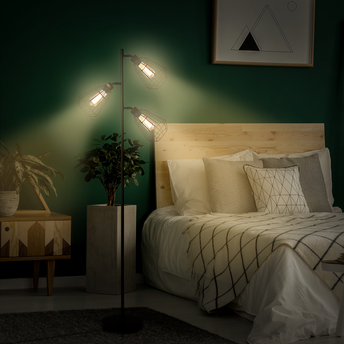 Retro Practical Tree Floor Lamp 3 Angle Adjustable Lampshade Steel Base for Living Room Bedroom Office Black 165cm