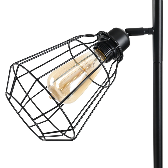 Retro Praktische Boom Vloerlamp 3 Hoek Verstelbare Lampenkap Stalen Basis voor Woonkamer Slaapkamer Kantoor Zwart 165cm