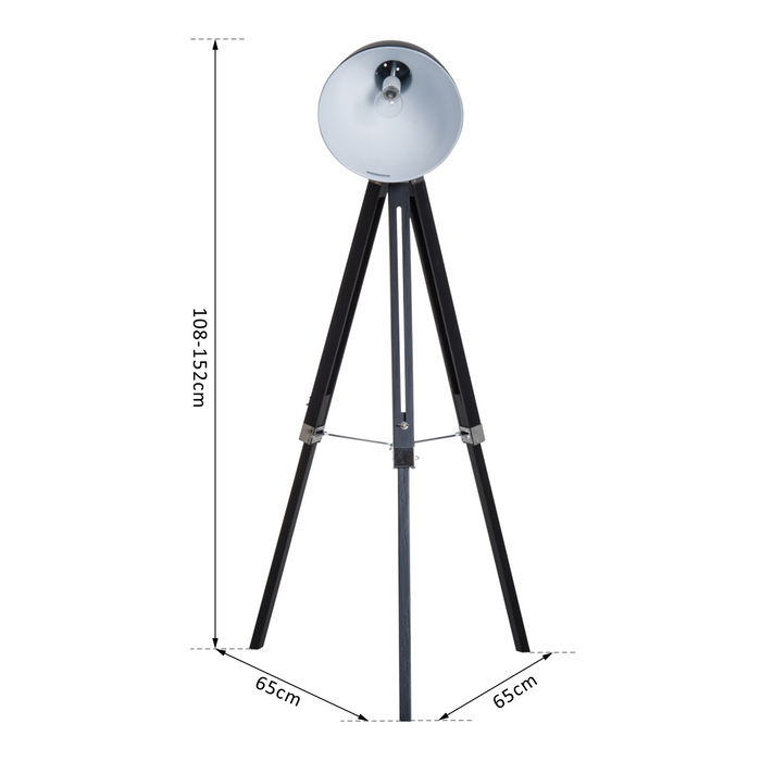 Industrial Floor Lamp for Living Room Tripod Spotlight Reading Lamp w/Wood Legs Metal Shade Adjustable Height Angle for Bedroom Home Office Black and White