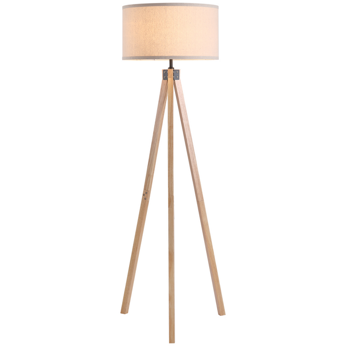5FT Elegant Wood Tripod Floor Lamp Free Standing E27 Bulb Lamp Versatile Use For Home Office - Beige