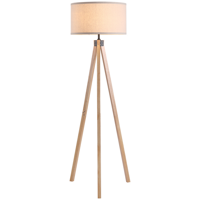 5FT Elegante Houten Statief Vloerlamp Vrijstaande E27 Gloeilamp Veelzijdig Gebruik Voor Thuiskantoor - Beige