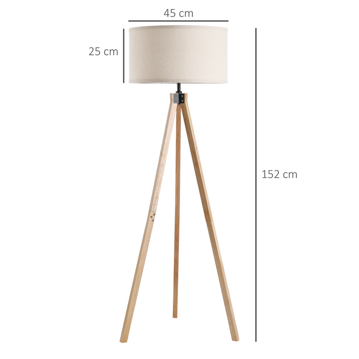 5FT Elegante Houten Statief Vloerlamp Vrijstaande E27 Gloeilamp Veelzijdig Gebruik Voor Thuiskantoor - Beige