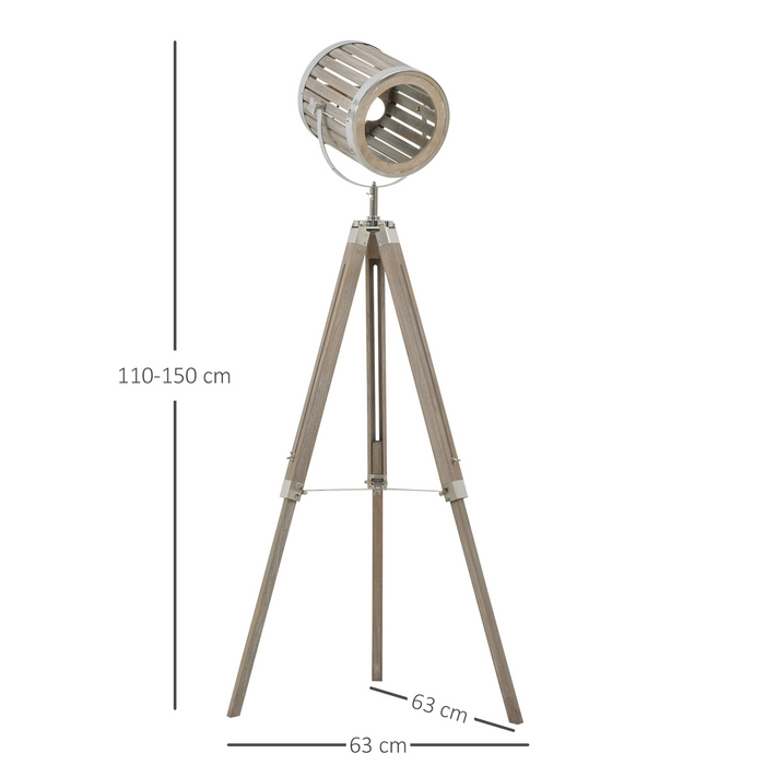 Telescopic Floor Lamp Unique Wood Frame Adjustable Shade Height Unique Vintage Spotlight Metal Home Office Lighting, 110-150cm, Natural