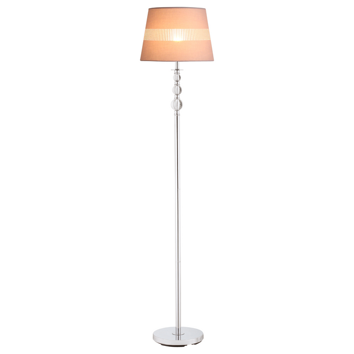 Floor Lamp with Hollow Out Fabric Shade, Chrome Base for Bedroom, Living Room, Study, 162cm, Grey