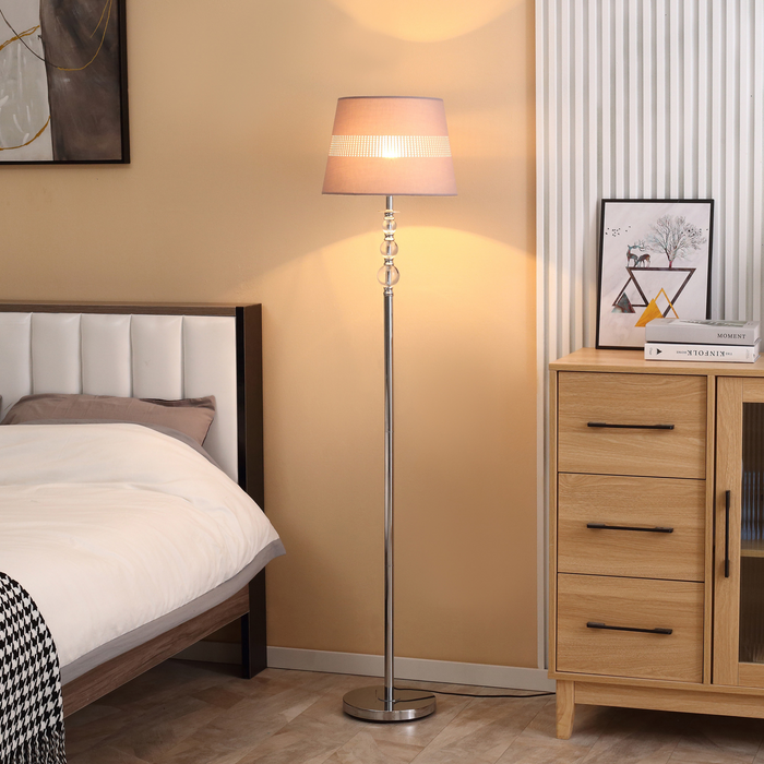 Vloerlamp met uitgeholde stoffen kap, chromen voet voor slaapkamer, woonkamer, studeerkamer, 162 cm, grijs