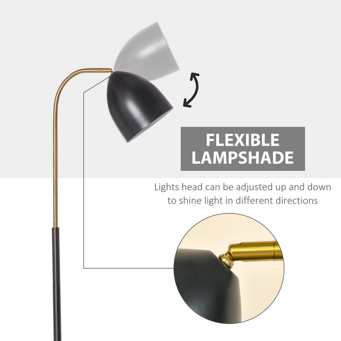 Arc Floor Lamp, Standing Reading Light, with Adjustable Lampshade, and Round Base for Living Room, Office, Bedroom, 160cm, Black Gold