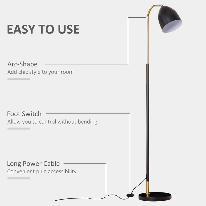 Arc Floor Lamp, Standing Reading Light, with Adjustable Lampshade, and Round Base for Living Room, Office, Bedroom, 160cm, Black Gold