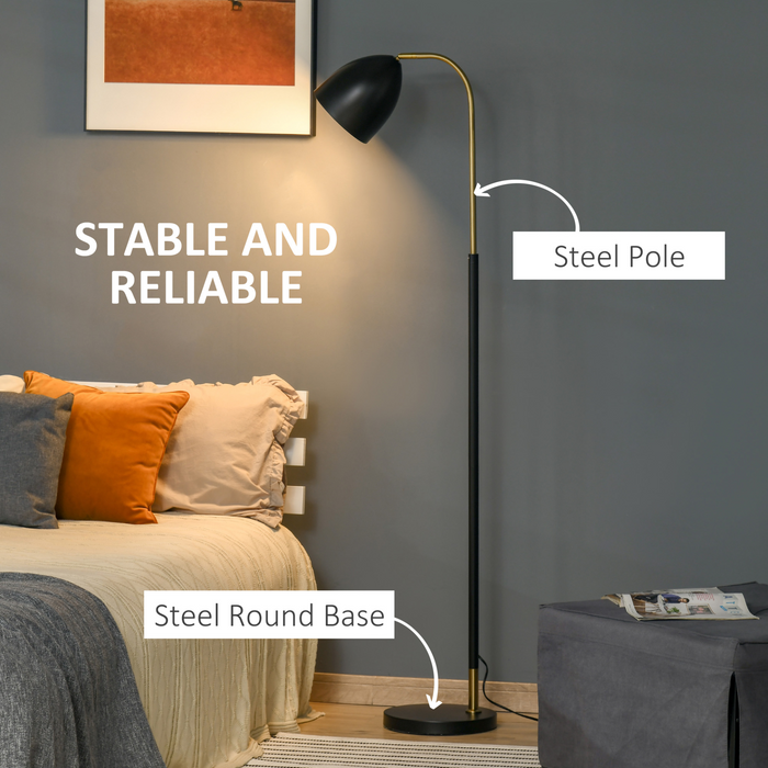 Arc Floor Lamp, Standing Reading Light, with Adjustable Lampshade, and Round Base for Living Room, Office, Bedroom, 160cm, Black Gold