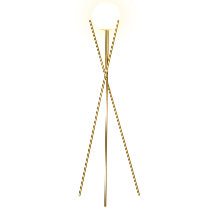 174cm Tripod Floor Lamp with Globe Lampshade, Modern Standing Light with Foot Switch, E27 Base for Living Room, Bedroom, Gold and White