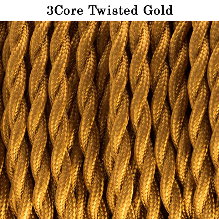 Vintage 3 core Twisted Italian Braided Cable, Electrical Fabric Flexible Lamp textile Cable Wire Cord for UK Light