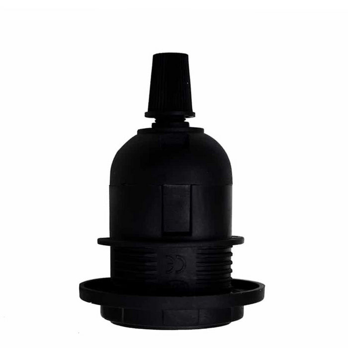 Edison E27 Black Lamp Pendant Bulb Holder with Shade Ring & Cord Grip