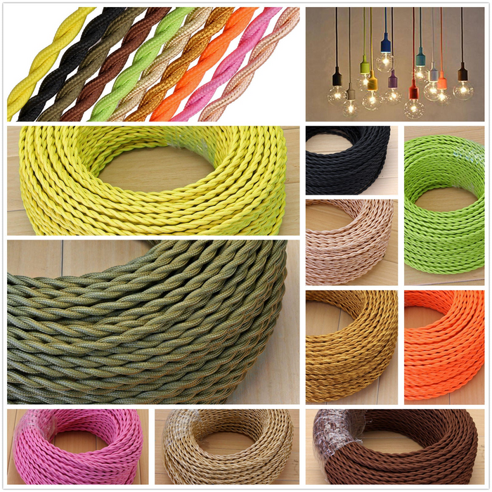 2 core Twisted 5m Braided Electrical Fabric Flexible Lamp Cable Wire Cord for UK Light