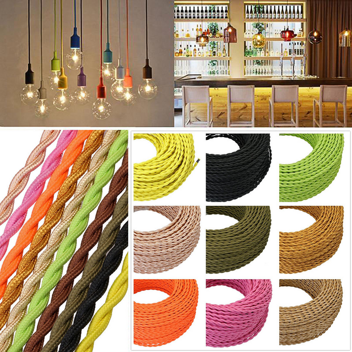 2 core Twisted 5m Braided Electrical Fabric Flexible Lamp Cable Wire Cord for UK Light