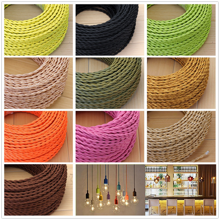 2 core Twisted 5m Braided Electrical Fabric Flexible Lamp Cable Wire Cord for UK Light