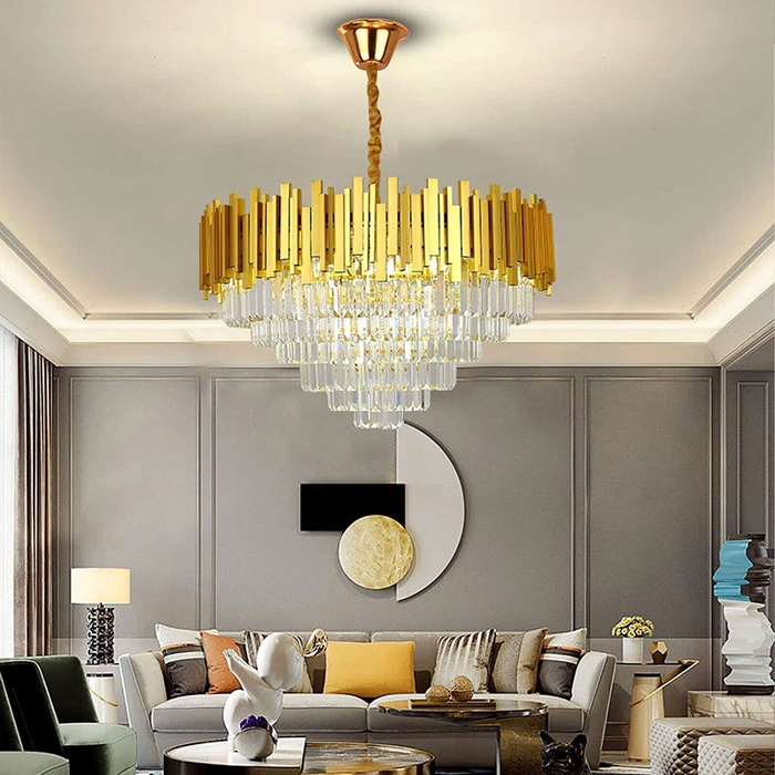 Modern Large Crystal Ceiling Light Gold Pendant Chandelier Lamp for Living Room