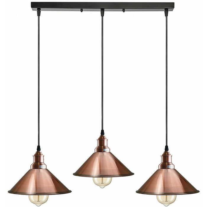 Industriële Vintage Hanglamp met 3 koppen kegel diverse kleuren E27 UK Houders