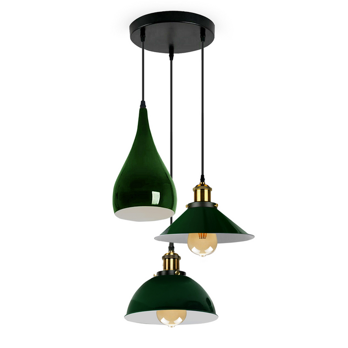 Groene moderne 3-koppige metalen hanglamp schaduw plafond hanglamp