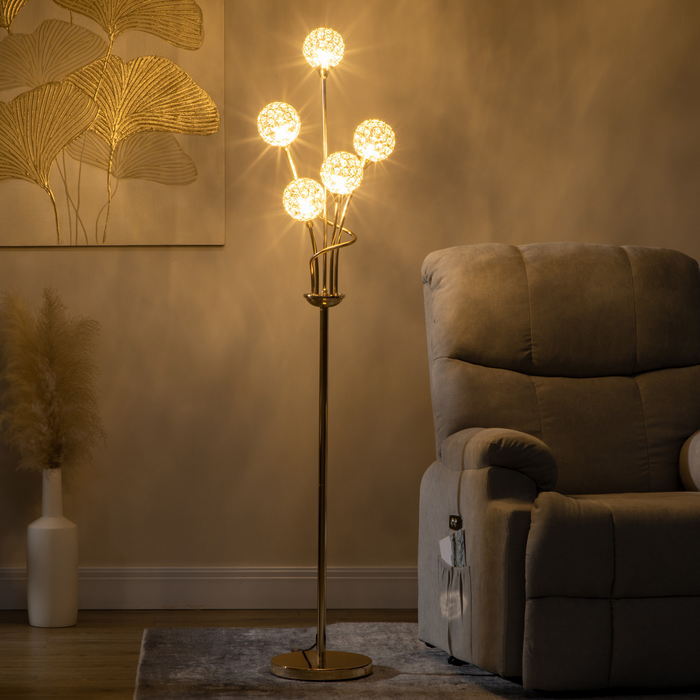 5-lichts staande vloerlampen voor woonkamer met K9 kristallen lampenkap, moderne staande lamp voor slaapkamer, (lamp niet inbegrepen), goudkleur