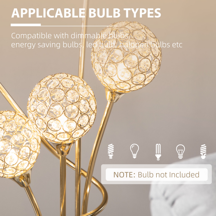 5-Light Upright Floor Lamps for Living Room with K9 Crystal Lampshade, Modern Standing Lamp for Bedroom, (Bulb not Included), Gold Tone