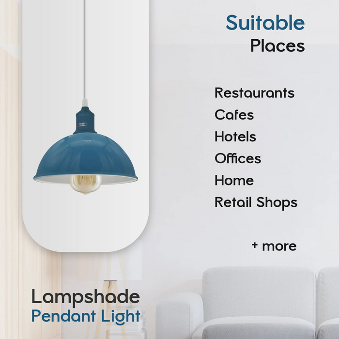 Modern Industrial Cyan Blue Ceiling Pendant Light with E27 Base Ceiling Lighting Shade for Bedroom kitchen Island Hallway Office Coffee Shop.