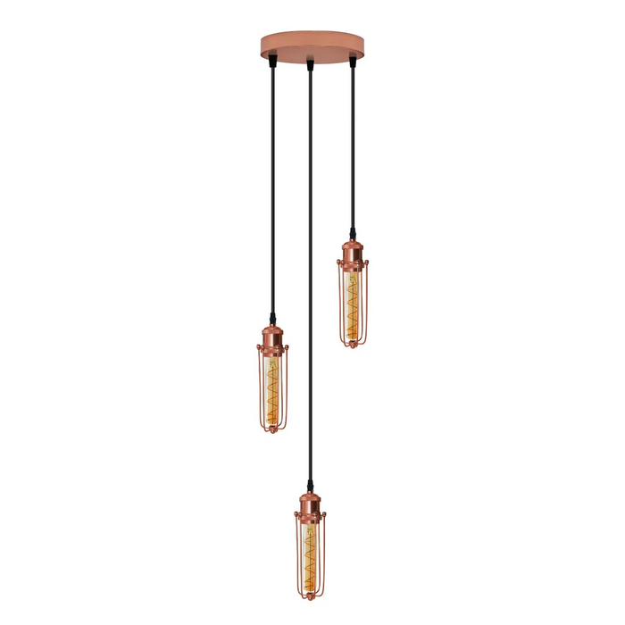 3-kops ronde basis roségouden plafond E27 hanglamp, draadkooi, hanglamp