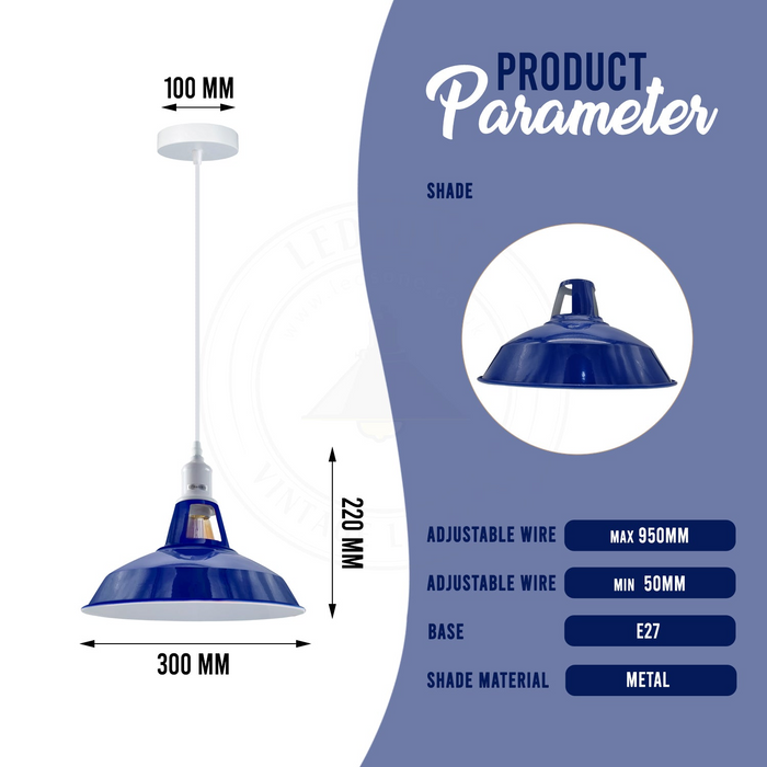 Navy Blue Ceiling Light Barn-slotted Metal Shade Hanging E27 Pendant Light