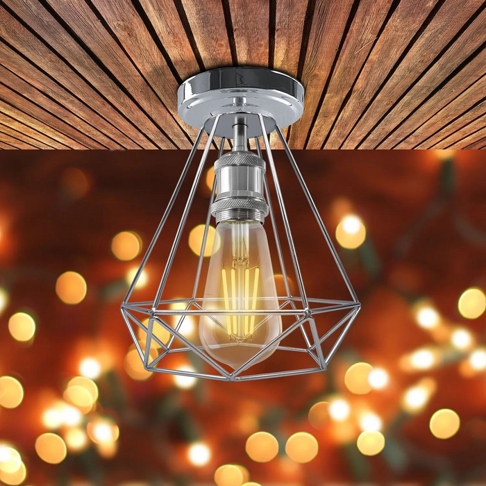 Chroomkleurige plafondverlichtingsarmaturen Metaal Semi Flush E27 Schroef Edison Lamp