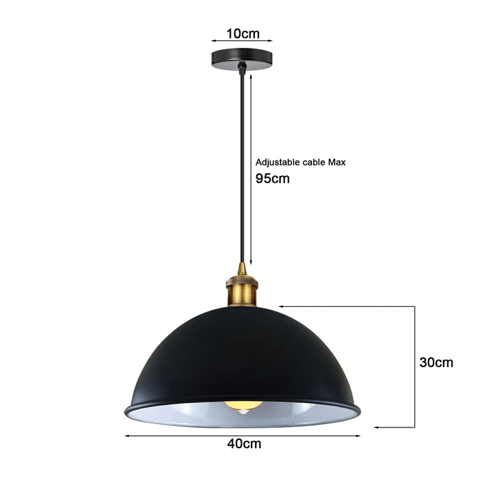 Zwarte binnenkant, witte plafondhanger, hanglamp, metalen snoer, E27, koepellampenkap