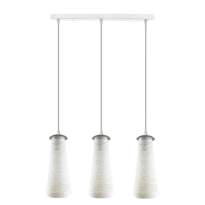 3 Head Rectangle Base Handmade White Woven Twine Shade Ceiling Pendant Light